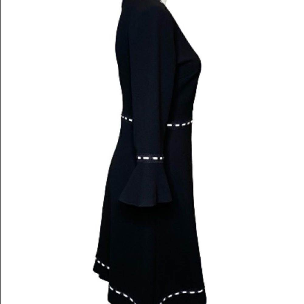 Karl Lagerfeld black with white trim V-neck bell sleeve dress size 2 - Picture 2 of 16